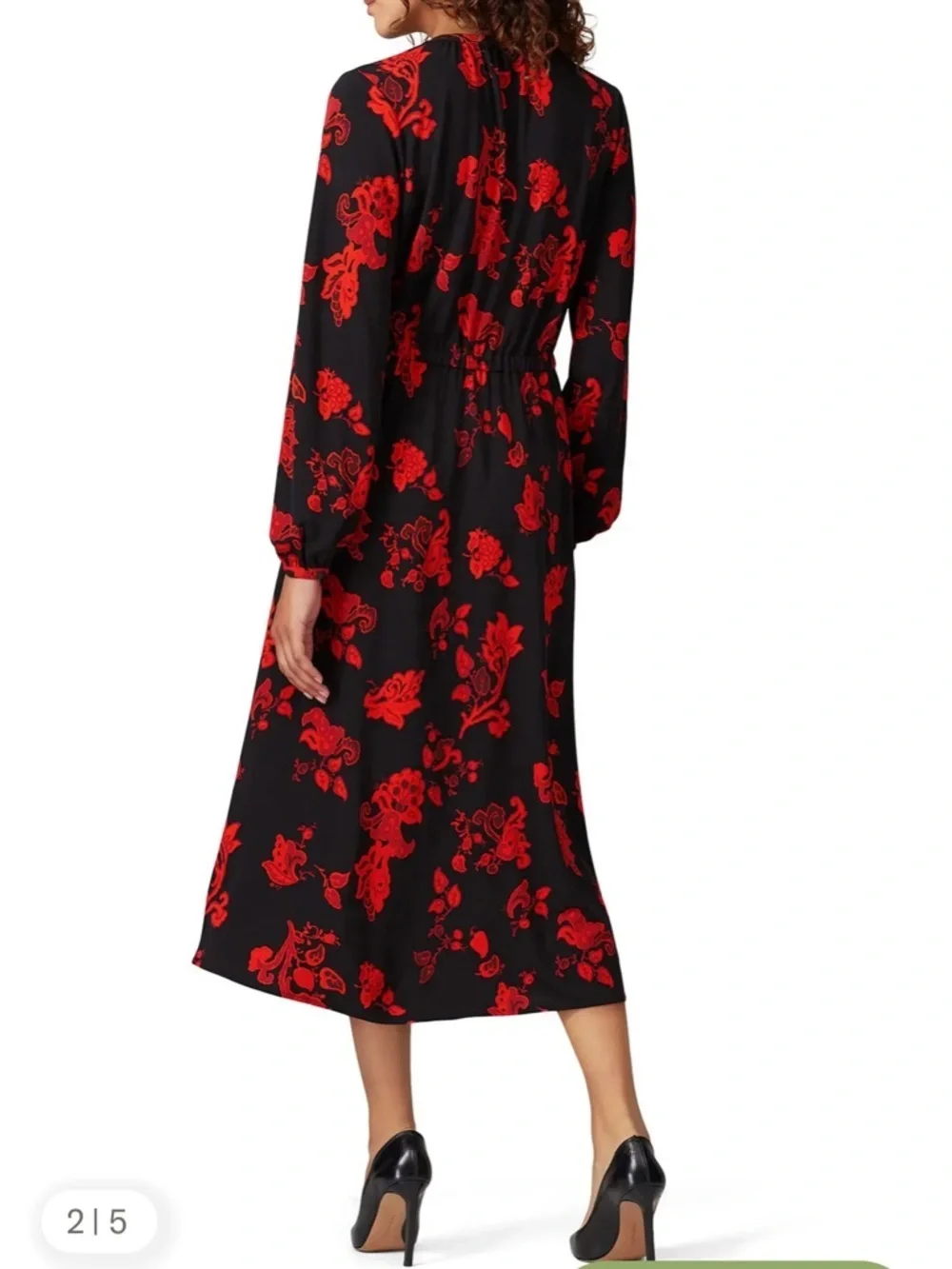 Tory Burch Paisley Jersey Bow Midi Dress Long Sleeve Red Black Size S